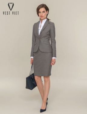 Bộ Đồng Phục Vest Nữ Cao Cấp Xám Caro