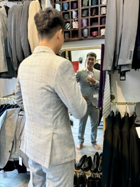 Vest Nam Xám Caro Nhạt