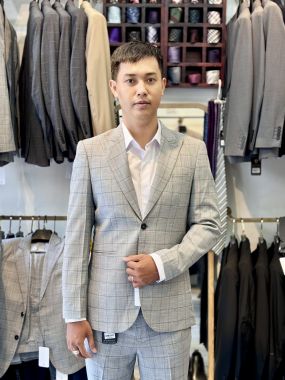 Vest Nam Xám Caro Nhạt