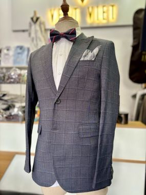Vest Nam Xám Caro Đậm