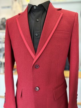 Bộ Vest Nam May Đo Màu Đỏ Red Cherry Viền Cổ Lụa 