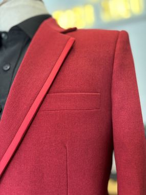 Bộ Vest Nam May Đo Màu Đỏ Red Cherry Viền Cổ Lụa 