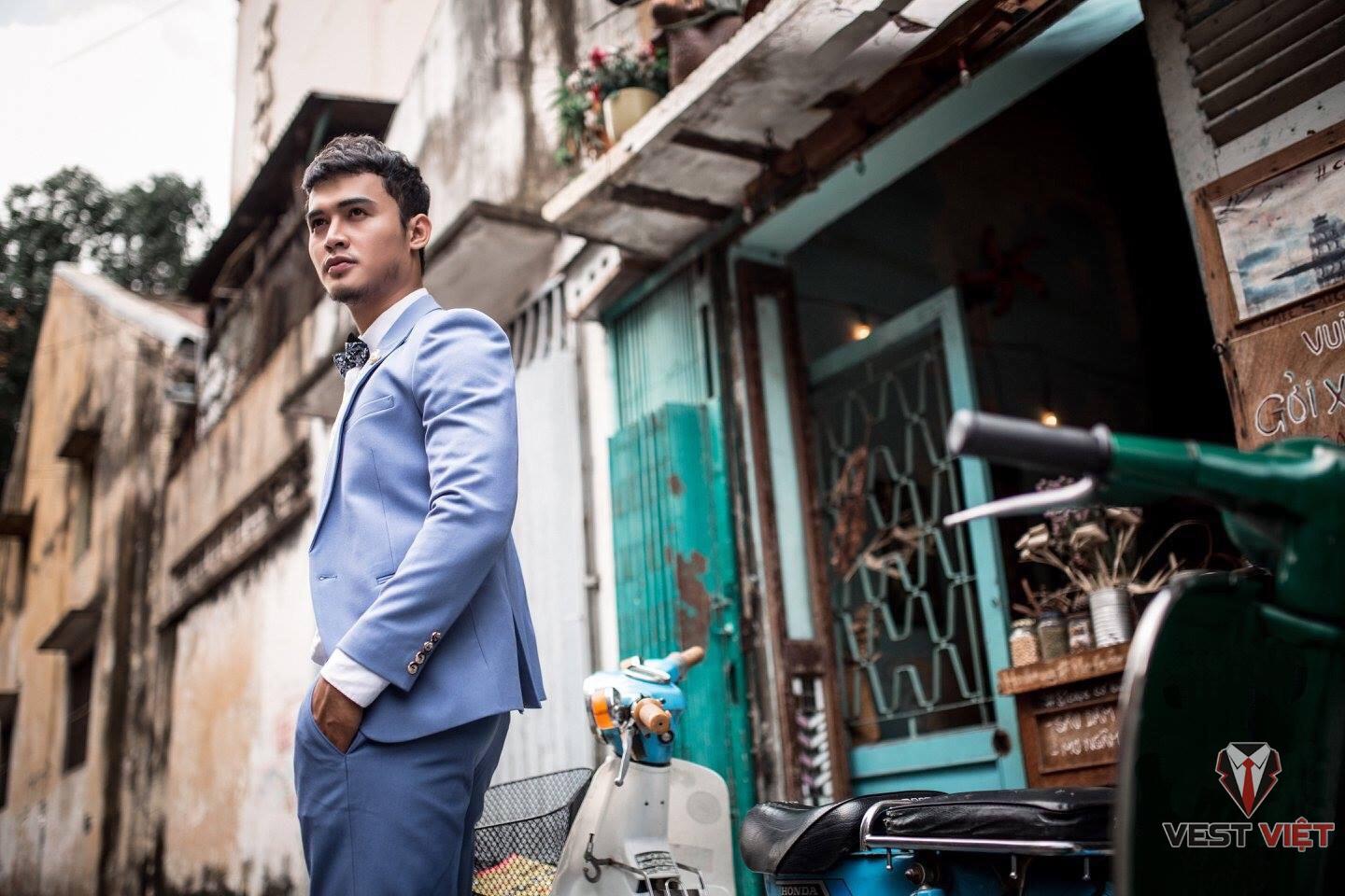 Vest nam xanh denim cao cấp